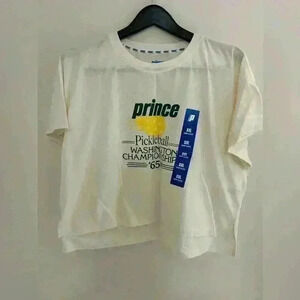 Prince Pickleball Women's Short Sleeve Cropped T-Shirt White Size XXL NWT